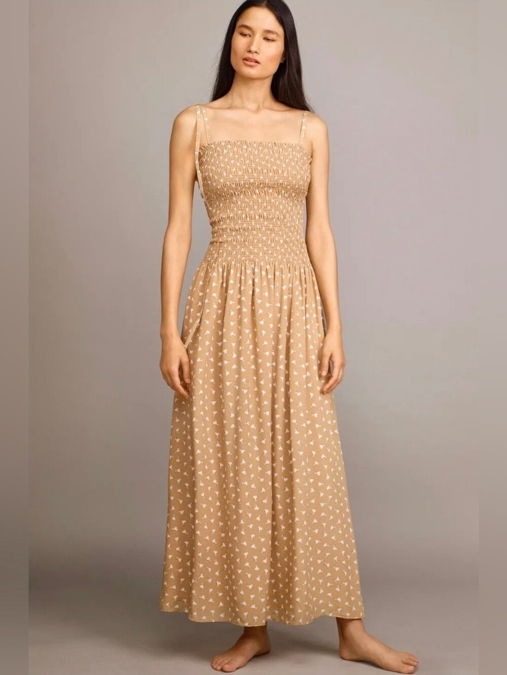 REBECCA TAYLOR Tan Silk Emmy Sleeveless Floral Maxi Dress - Picture 2 of 11